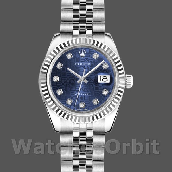 Replica Rolex Datejust-179174 da donna, 26 mm, quadrante blu giubileo con diamanti, lunetta scanalata, Lady Blue