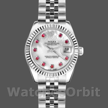 Replica Rolex Datejust-179174 da donna, 26 mm, quadrante bianco madreperlato, lunetta scanalata, Lady MOP