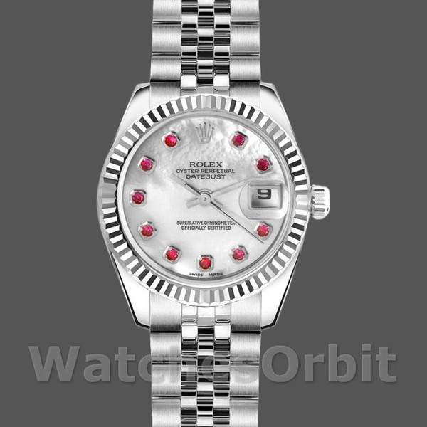 Replica Rolex Datejust-179174 da donna, 26 mm, quadrante bianco madreperlato, lunetta scanalata, Lady MOP