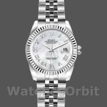 Replica Rolex Datejust-179174 da donna, 26 mm, quadrante bianco madreperlato, lunetta scanalata, Lady MOP