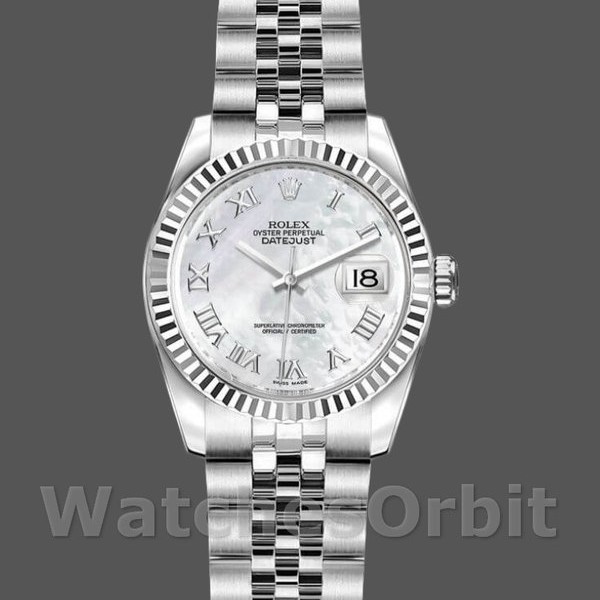 Replica Rolex Datejust-179174 da donna, 26 mm, quadrante bianco madreperlato, lunetta scanalata, Lady MOP