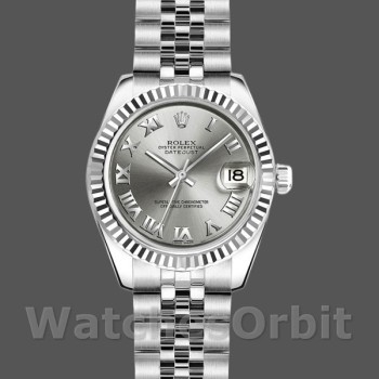 Replica Rolex Datejust-179174 da donna, 26 mm, quadrante grigio rodio, lunetta scanalata, Lady Rhodium Grey