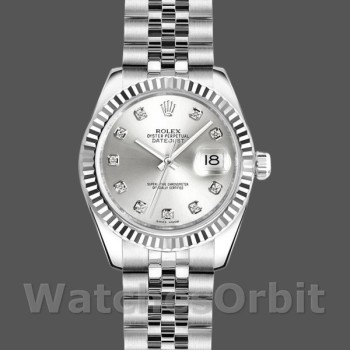 Replica Rolex Datejust-179174 da donna, 26 mm, quadrante argento con diamanti, lunetta scanalata, Lady Silver