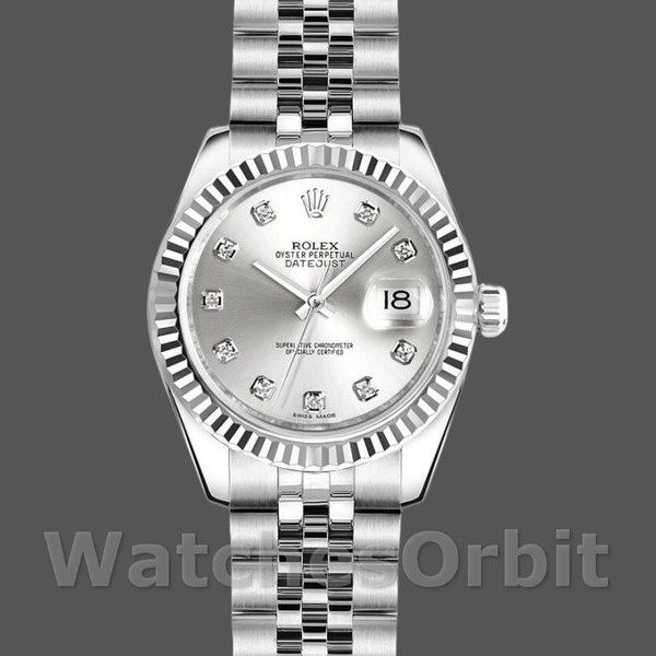 Replica Rolex Datejust-179174 da donna, 26 mm, quadrante argento con diamanti, lunetta scanalata, Lady Silver