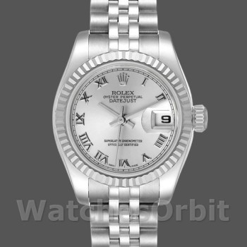 Replica Rolex Datejust-179174 da donna, 26 mm, quadrante romano argento, lunetta scanalata, Lady Silver