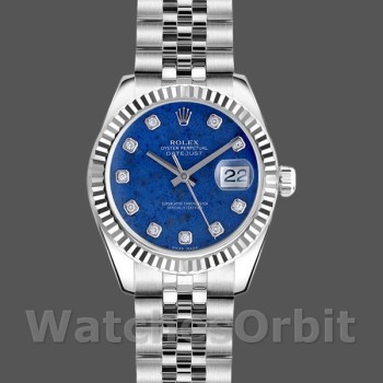Replica Rolex Datejust-179174 da donna, 26 mm, quadrante con diamanti in sodalite, lunetta scanalata, Lady Blue