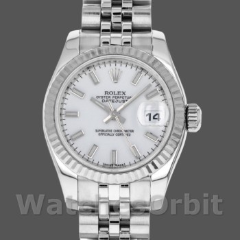 Replica Rolex Datejust-179174 da donna, 26 mm, quadrante bianco, lunetta scanalata, Lady White