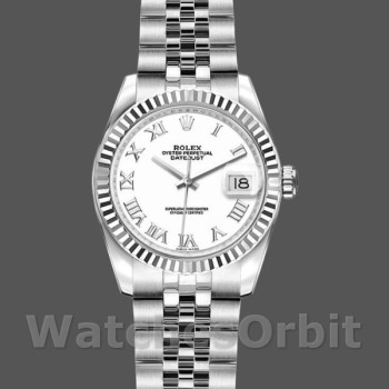 Replica Rolex Datejust-179174 donna, 26 mm, quadrante romano bianco, lunetta scanalata, Lady White