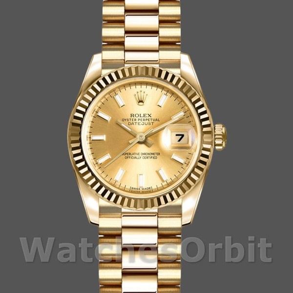 Replica Rolex Datejust-179178 da donna, 26 mm, oro giallo, quadrante champagne, Lady Champagne