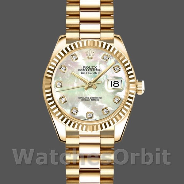 Replica Rolex Datejust-179178 da donna, 26 mm, oro giallo, quadrante con diamanti madreperlati, Lady MOP