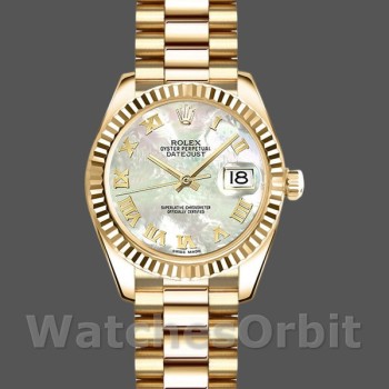 Replica Rolex Datejust-179178 da donna, 26 mm, oro giallo, quadrante bianco madreperlato, Lady MOP