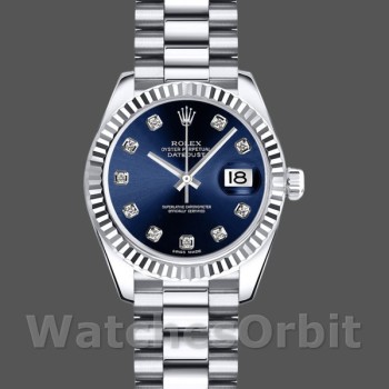 Replica Rolex Datejust-179179 donna, 26 mm, quadrante blu con diamanti, lunetta scanalata, Lady Blue