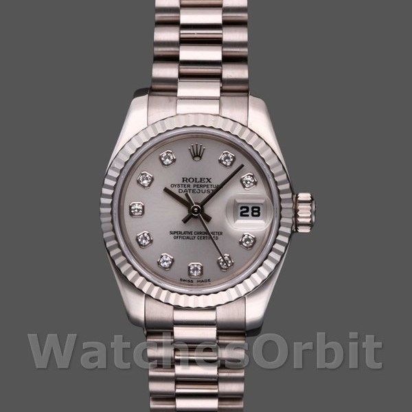 Replica Rolex Datejust-179179 da donna, 26 mm, quadrante argento con diamanti, lunetta scanalata, Lady Silver