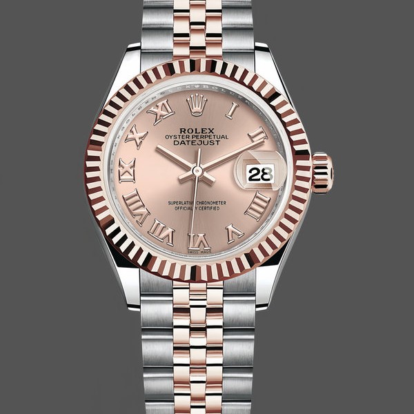 Replica Rolex Datejust-278271 donna, quadrante romano con polvere di sole, oro rosa bicolore, lunetta scanalata, oro rosa Jubilee