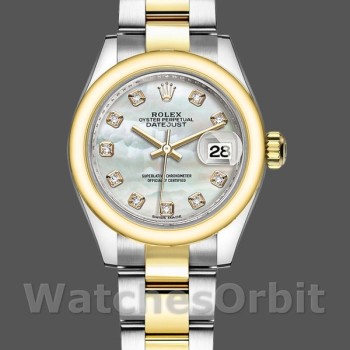 Replica Rolex Datejust-279163 da donna, 28 mm, Madreperla, Quadrante di diamanti, Lunetta bombata, Lady MOP