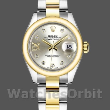 Replica Rolex Datejust-279163 da donna, 28 mm, quadrante argento con diamanti, lunetta bombata, Lady Silver