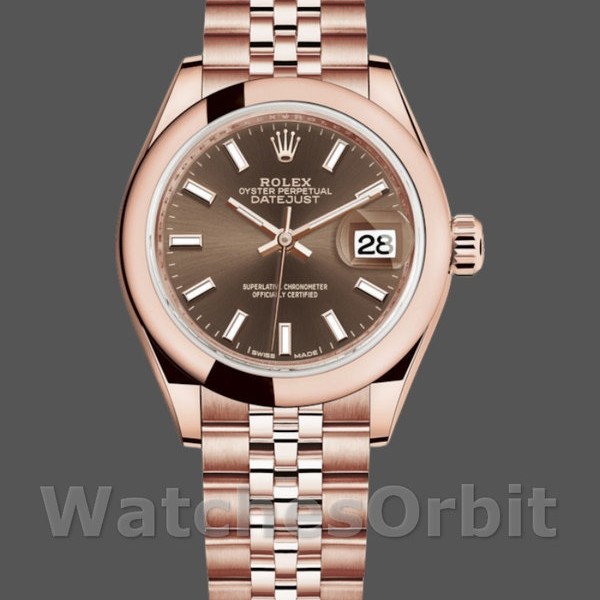 Replica Rolex Datejust-279165 da donna, 28 mm, quadrante marrone cioccolato, lunetta bombata, Lady Chocolate Brown
