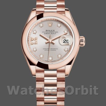 Replica Rolex Datejust-279165 da donna, 28 mm, Sundust, quadrante con diamanti, lunetta bombata, Lady Sundust