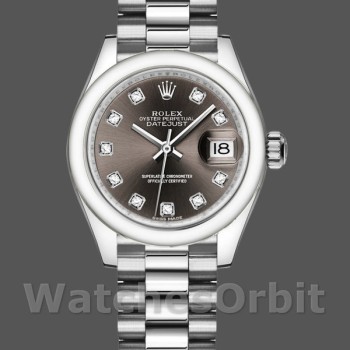 Replica Rolex Datejust-279166 da donna, 28 mm, quadrante grigio scuro con diamanti, lunetta bombata, Lady Dark Grey