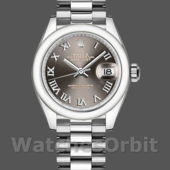 Replica Rolex Datejust-279166 da donna, 28 mm, quadrante grigio scuro con numeri romani, lunetta bombata, Lady Dark Grey