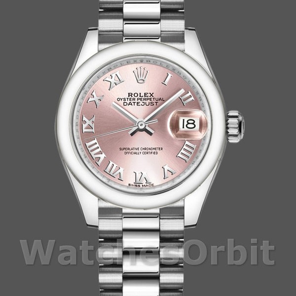 Replica Rolex Datejust-279166 da donna, 28 mm, quadrante rosa con numeri romani, lunetta bombata, Lady Pink