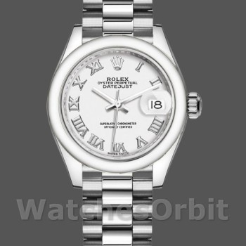 Replica Rolex Datejust-279166 donna, 28 mm, quadrante bianco con numeri romani, lunetta bombata, Lady White