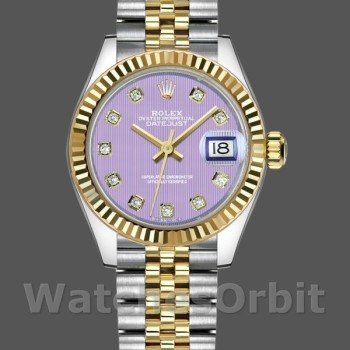 Replica Rolex Datejust-279173 da donna, 28 mm, quadrante viola lavanda con diamanti, lunetta scanalata, Lady Lavender Purple