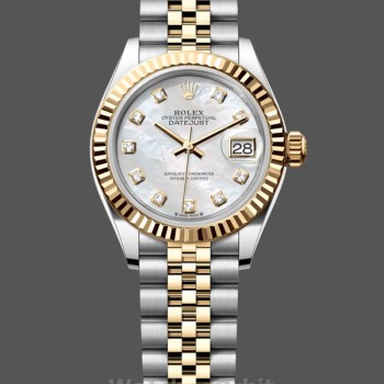 Replica Rolex Datejust-279173 da donna, 28 mm, quadrante madreperlato con diamanti, lunetta scanalata, Lady MOP