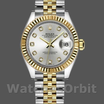 Replica Rolex Datejust-279173 da donna, 28 mm, quadrante argento con diamanti, lunetta scanalata, Lady Silver