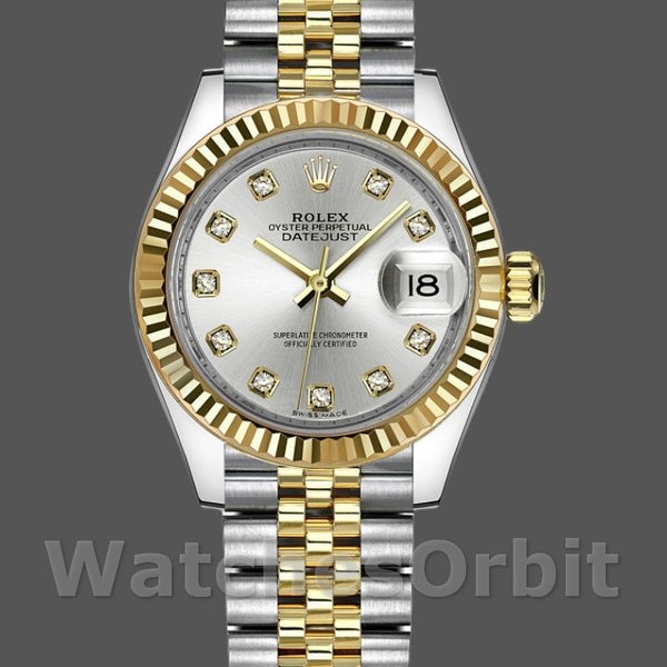Replica Rolex Datejust-279173 da donna, 28 mm, quadrante argento con diamanti, lunetta scanalata, Lady Silver