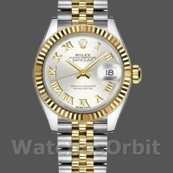 Replica Rolex Datejust-279173 da donna, 28 mm, quadrante argentato con numeri romani, lunetta scanalata, Lady Silver