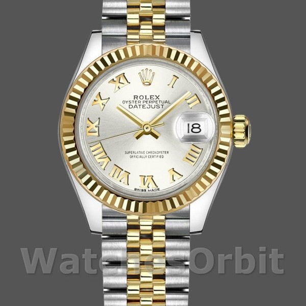 Replica Rolex Datejust-279173 da donna, 28 mm, quadrante argentato con numeri romani, lunetta scanalata, Lady Silver