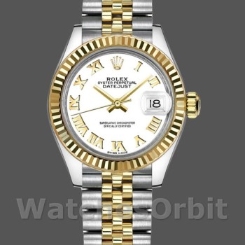 Replica Rolex Datejust-279173 da donna, 28 mm, quadrante bianco con numeri romani, lunetta scanalata, Lady White