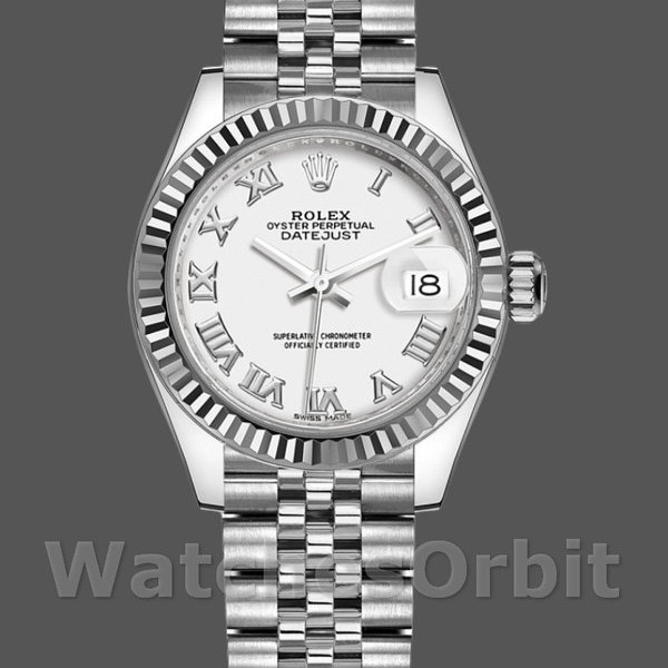 Replica Rolex Datejust-279174 da donna, 28 mm, acciaio inossidabile, quadrante bianco con numeri romani, Lady White