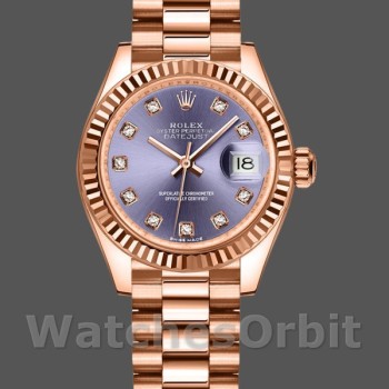 Replica Rolex Datejust-279175 da donna, 28 mm, quadrante con diamanti Aubergine, lunetta scanalata, Lady Aubergine
