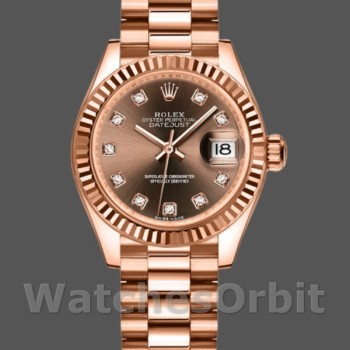Replica Rolex Datejust-279175 da donna, 28 mm, cioccolato, quadrante con diamanti, lunetta scanalata, Lady Chocolate