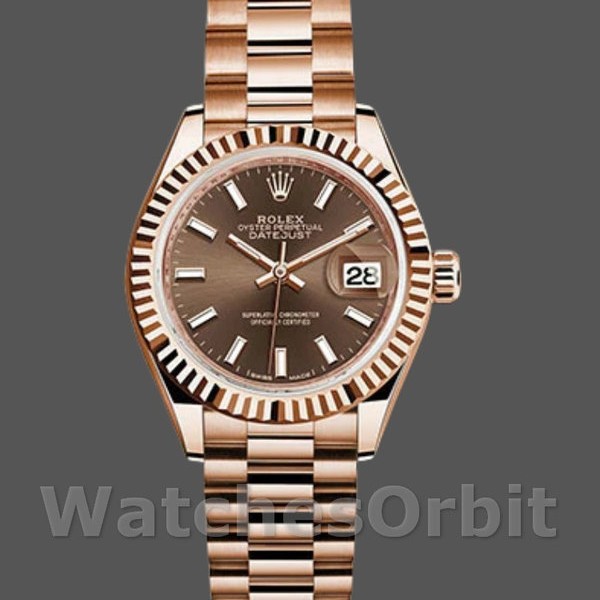 Replica Rolex Datejust-279175 donna, 28 mm, quadrante cioccolato, lunetta scanalata, Lady Chocolate