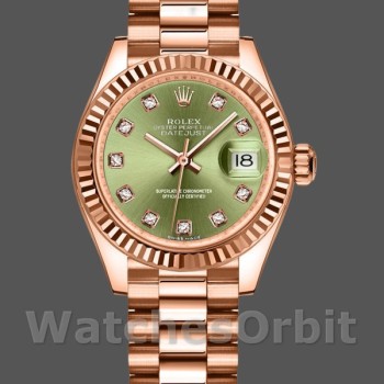 Replica Rolex Datejust-279175 da donna, 28 mm, verde oliva, quadrante con diamanti, lunetta scanalata, Lady verde oliva