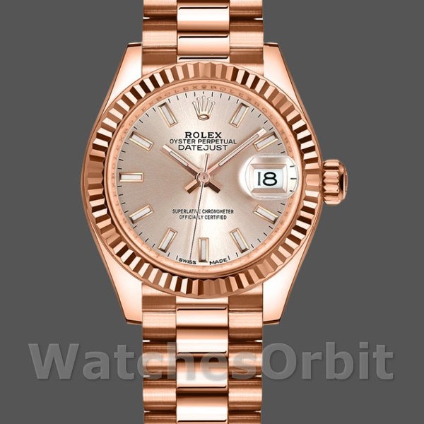 Replica Rolex Datejust-279175 da donna, 28 mm, Sundust, quadrante indicizzato, lunetta scanalata, Lady Sundust