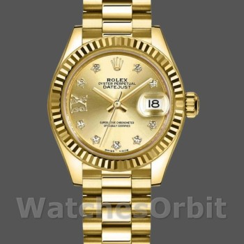 Replica Rolex Datejust-279178 da donna, 28 mm, quadrante champagne con diamanti, lunetta scanalata, Lady Champagne