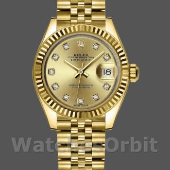 Replica Rolex Datejust-279178 da donna, 28 mm, oro giallo, quadrante con diamanti champagne, Lady Champagne