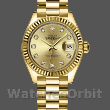 Replica Rolex Datejust donna 279178-28 mm, quadrante champagne, lunetta scanalata, Lady Champagne