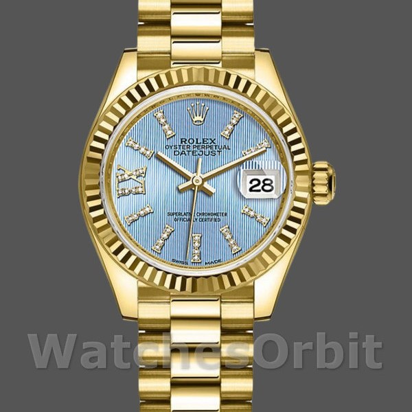 Replica Rolex Datejust donna 279178-28 mm, quadrante blu fiordaliso, lunetta scanalata, Lady Cornflower Blue