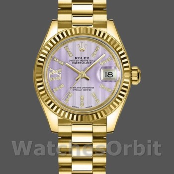 Replica Rolex Datejust-279178 da donna, 28 mm, quadrante viola lilla, lunetta scanalata, Lady viola lilla