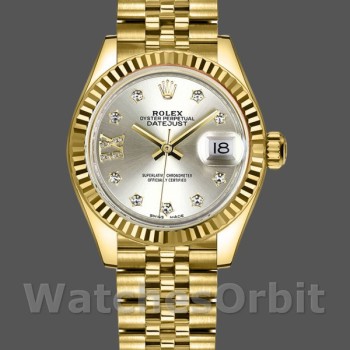 Replica Rolex Datejust-279178 da donna, 28 mm, quadrante argento, diamante, oro giallo, Lady Silver