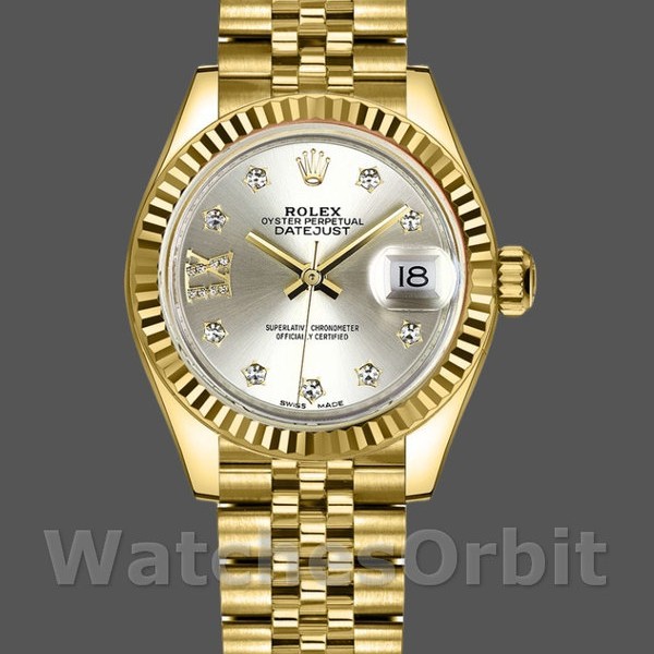 Replica Rolex Datejust-279178 da donna, 28 mm, quadrante argento, diamante, oro giallo, Lady Silver