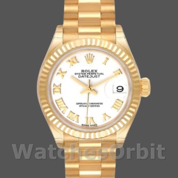 Replica Rolex Datejust-279178 da donna, 28 mm, oro giallo, quadrante romano bianco, lunetta scanalata, Lady White