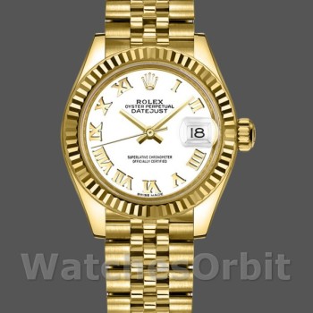 Replica Rolex Datejust-279178 da donna, 28 mm, oro giallo, quadrante romano bianco, Lady White
