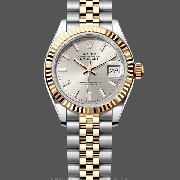 Replica Rolex Datejust-279173 0019 da donna, 28 mm, quadrante argentato, lunetta scanalata, Lady Silver