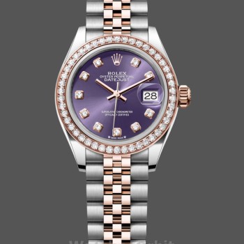 Replica Rolex Datejust 28-m279381rbr 0015 da donna, oro Everose, diamante Aubergine, quadrante viola da donna